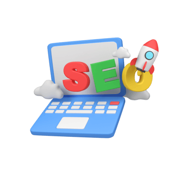 SEO optimization with laptop and rocket for marketing isolated 3d render icon illustration png