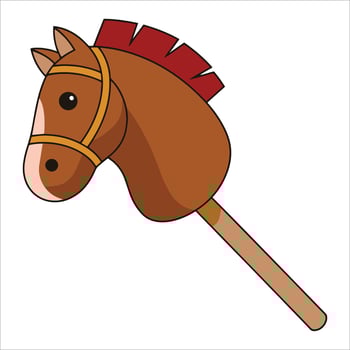 Wooden hobby horse stick toy illustration isolated. Playful vintage children toy perfect for nursery decor, kids room designs, and classic game themes. vector