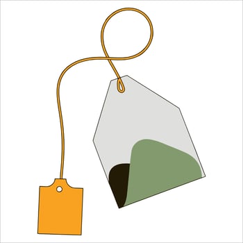 Labeled teabag isolated on white. Simple top down view ideal for drink icons, tea product designs and hot beverage concepts. vector