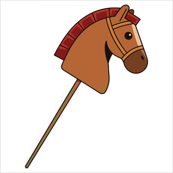 Horse stick toy , wooden hobby horse isolated. Playful icon for kids toys, vintage games, and nursery decor. vector
