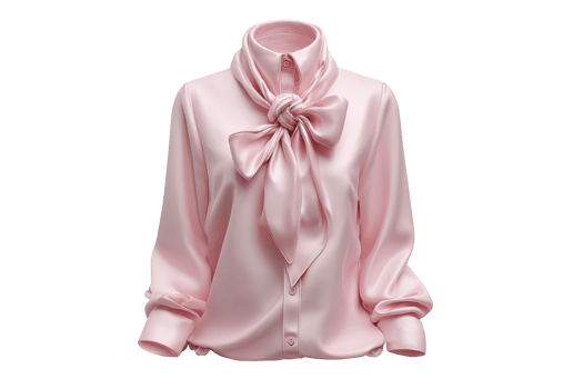 Elegant pink silk blouse with bow tie on transparent background. png