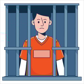 Young guy in jail jumpsuit. Criminal , ideal for justice, law, and punishment themes. vector