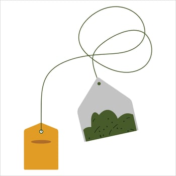 Teabag with yellow label isolated on white. Simple beverage icon for tea brands, cafes, and packaging designs. vector