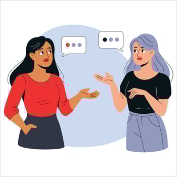 Women in conversation illustration. Modern communication concept, ideal for social media and friendship themes. vector