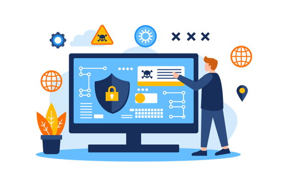 computer shield man Cyber Crime Flat Concept Illustration png