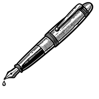 Vintage fountain pen drawing classic ink pen illustration, black and white art, drop detail vector