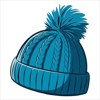 Blue winter hat isolated on white. Cozy cold weather accessory for seasonal fashion and apparel designs. vector