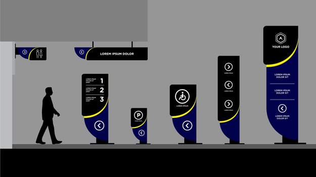 Exterior and interior signage blue and yellow vector