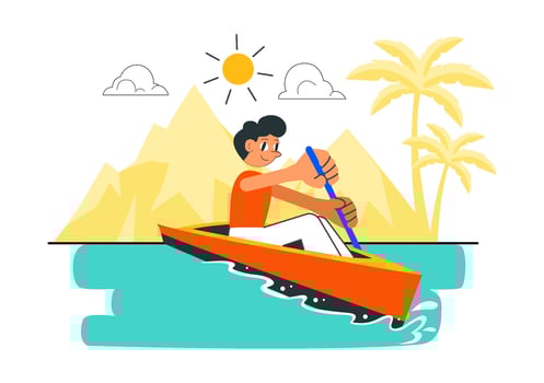 Lake Adventure Illustration with Rowing, Canoes, and Fun Water Sports vector