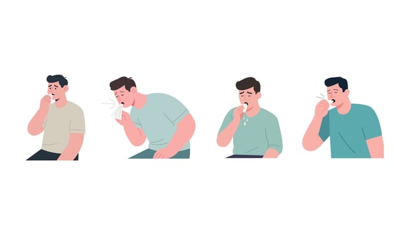Illustration of people coughing and sneezing to show illness prevention. vector