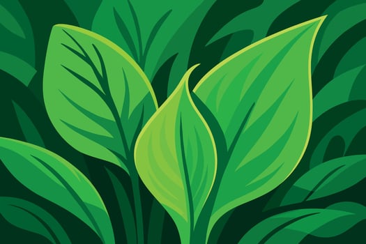 Closeup of lush green leaves in a tropical setting vector