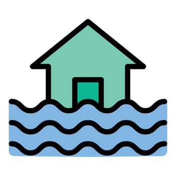 Flood icon flat line style illustration representing natural disasters and water overflow, suitable for environmental awareness, emergency response, and climate-related projects vector