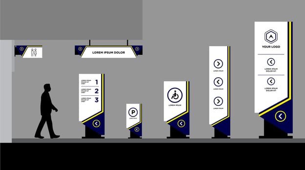 signage blue yellow white graphic traffic signage system vector