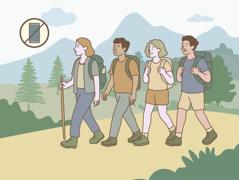 Digital detox hiking retreat in nature unplugging for mental clarity and wellness vector