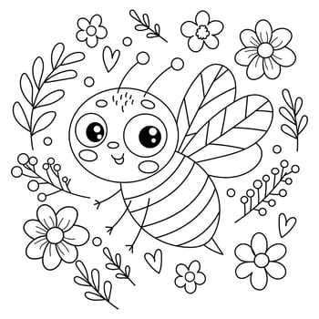 bee coloring page for kids vector