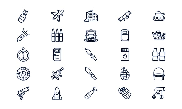 War icon representing military conflict, defense strategy, and historical battle concept in outline style vector