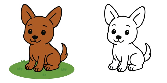 Coloring Book For Kids Cartoon Cute dog ears perked Outline Design vector