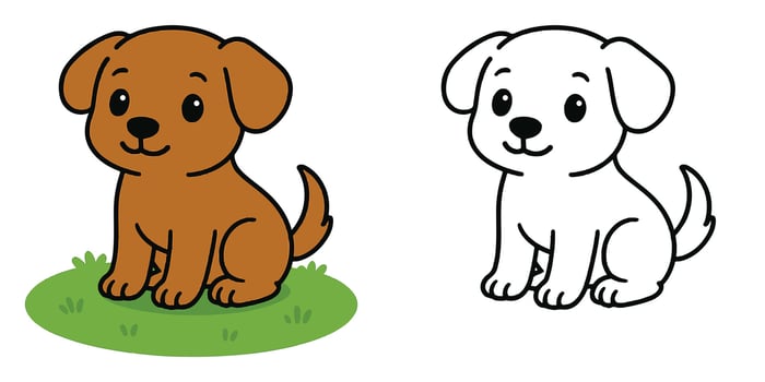 Coloring Book For Kids Cartoon Adorable pup sitting calmly Outline Design vector