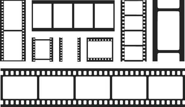Movie film strip frame set. Cinema and negative film strip border concept. vector