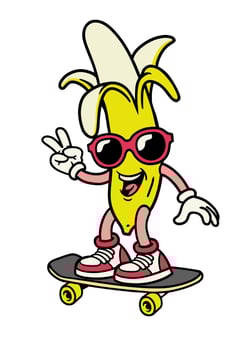 Banana Character Skating Illustration Concept vector