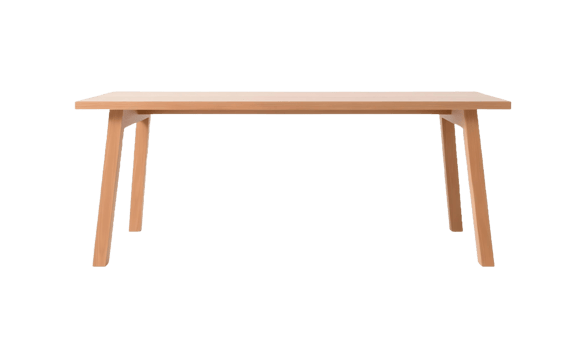 Simple light wood dining table with tapered legs isolated on transparent background png