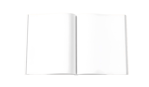 Open blank book with white pages isolated on transparent background png