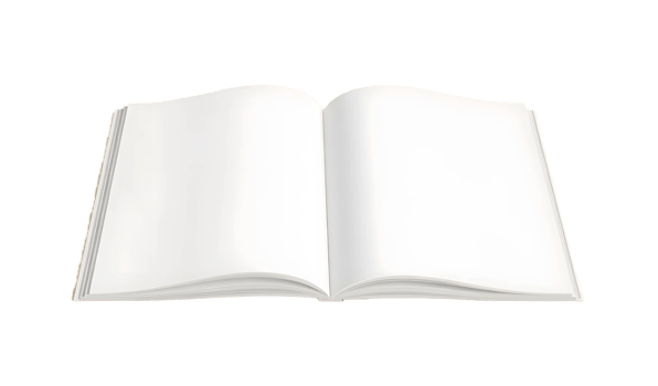Open blank white book with pages gently curved isolated on transparent background png