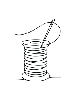Needle and Thread Spool Minimal Line Drawing vector