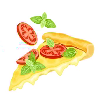 Slice of vegetarian pizza. Tasty Italian fast food with tomato and basil illustration vector
