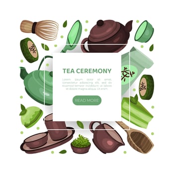 Tea ceremony web banner. Traditional Japanese and Chinese tea ceremony landing page illustration vector