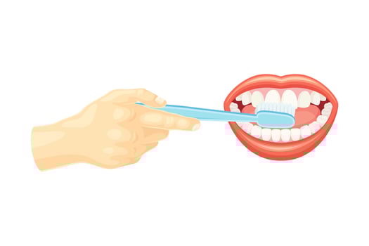 Hand cleaning teeth with toothbrush. Oral hygiene, dentistry illustration vector