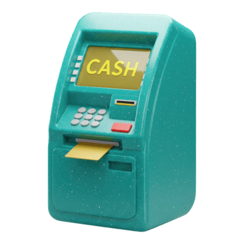 Modern 3D Teal ATM Machine with CASH Display and Credit Card for Financial Transactions png