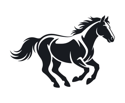 Elegant Black and White Silhouette of a Galloping Horse Isolated on White Background Illustration for Design and Decoration vector