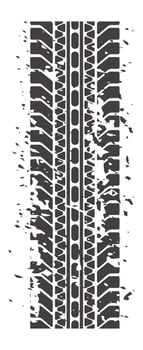 Vertical grunge tire track with visible texture is leaving a trail on white background, creating a powerful image of speed, adventure, and automotive passion vector