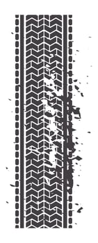 Vertical tire track featuring grunge splatters, creating a distressed and weathered effect. Perfect for automotive, racing, or industrial designs, adding a rugged touch to any project vector