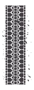 Grunge textured tire track featuring skid marks, creating a striking impression of speed and acceleration while evoking the raw power of automotive performance and racing dynamics vector