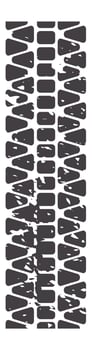 Dark gray tire track forming a vertical grunge pattern, isolated against a white background, perfect for conveying themes of automotive speed, racing, and rugged transportation vector