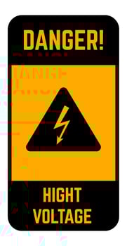 Black and yellow danger high voltage sign featuring lightning bolt symbol, warning of potential electrical hazards and promoting safety precautions vector