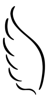 Single black stylized angel wing rising with elegance and grace, representing freedom, spirituality, and divine presence, ideal for religious or inspirational designs vector