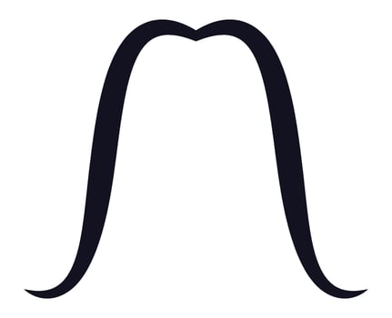 Stylized drawing of a thick handlebar mustache curving upwards, creating a vintage and elegant look, suitable for logos, branding, or illustrations related to barbershops, fashion, or retro style vector