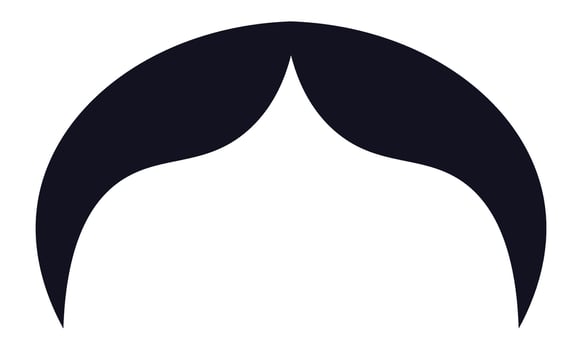 Large black handlebar mustache pointing upwards isolated on a white background, representing elegance, style, and vintage fashion, perfect for barbershop logos or illustrations vector