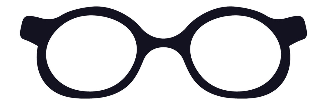 Black silhouette of round eyeglasses frame, isolated on a clean white background, symbolizing vision, style, and fashion in a modern and minimalist design vector