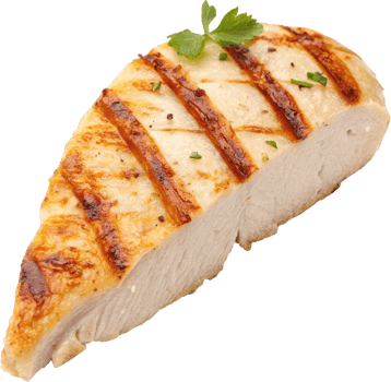 A succulent grilled chicken breast slice seasoned with herbs and spices garnished with fresh parsley png