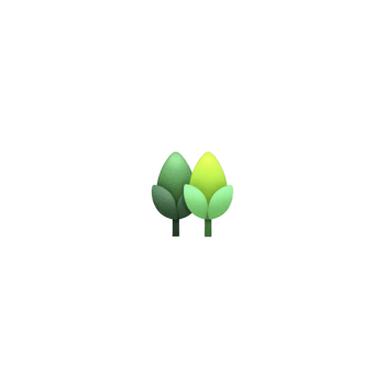 Two stylized green trees with simple leaves on transparency background, symbolizing nature and growth. design is minimalistic and modern, conveying eco friendly message png