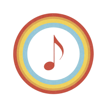 Colorful circular design features central musical note surrounded by concentric rainbow rings, creating vibrant and artistic representation of music png