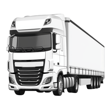 Large white semi truck with trailer is depicted in detailed illustration, showcasing its modern design and aerodynamic features. truck is positioned at angle, highlighting its size and structure png