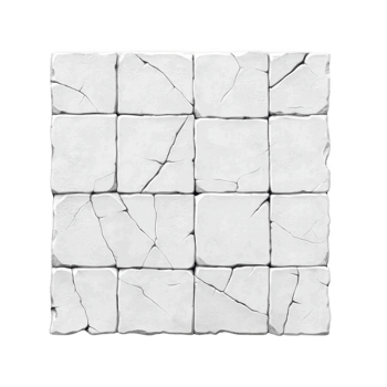Grid of cracked white stone tiles is arranged in square pattern, creating textured and aged appearance. tiles have visible cracks and irregular edges, adding rustic charm png