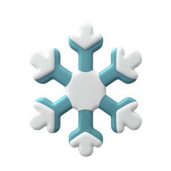 3D illustration of snowflake with blue and white color scheme, featuring symmetrical design and soft edges, evoking sense of winter and cold png