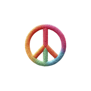 Colorful embroidered peace symbol with gradient of rainbow colors, representing harmony and unity. vibrant design stands out against plain background, conveying message of peace png