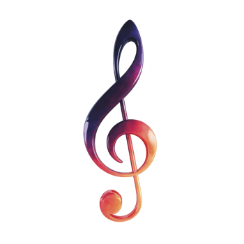Colorful treble clef symbol with gradient of purple to red hues, representing music and creativity. design is artistic and vibrant, evoking sense of harmony and inspiration png